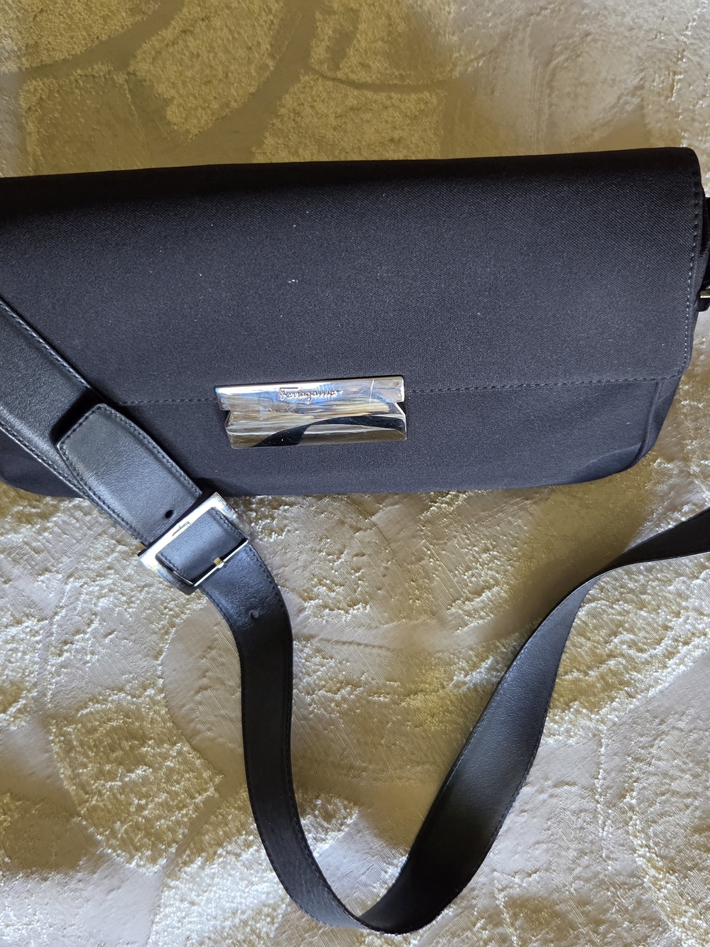 Ferragamo Black Linen Purse